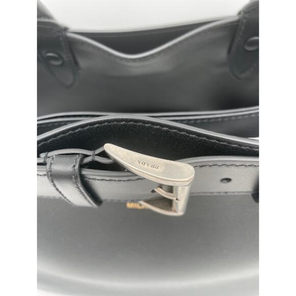 $6100 NEW PRADA LARGE BLACK LEATHER BUCKLE SHOULDER TOTE BAG AUTHENTIC - Picture 10 of 16